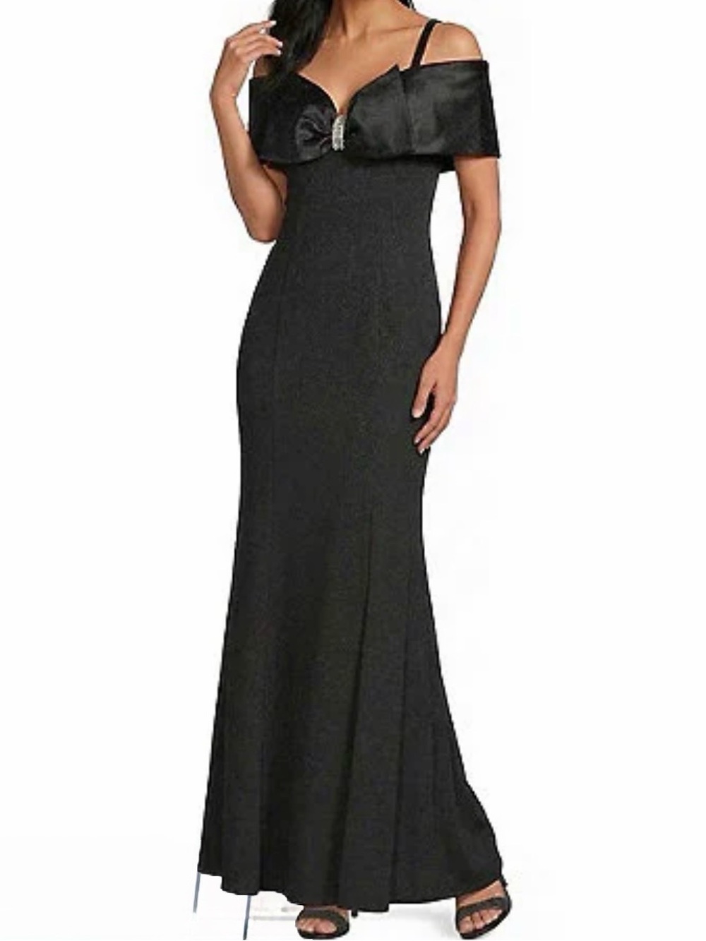 R&M Richards Black Off-Shoulder Sweetheart Neckline/Bow Mermaid Gown Size 16